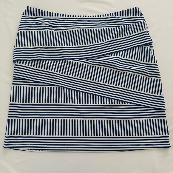 J. McLaughlin Blue White Striped Asymmetric Pull on Mini Skirt Size XL - Picture 1 of 5